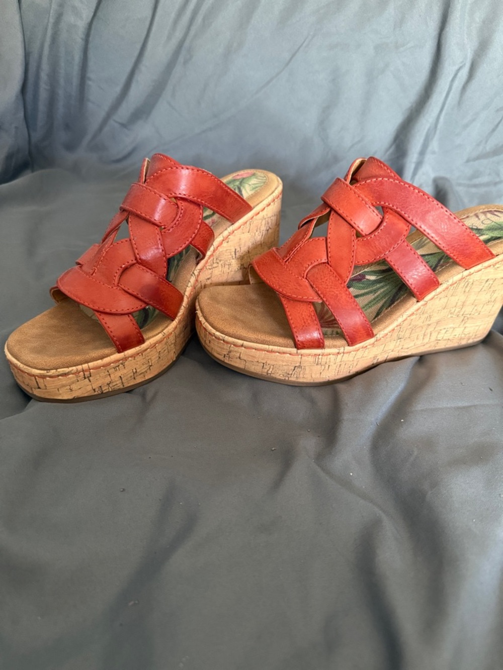 b.o.c. Red Woven Leather Wedge Sandals